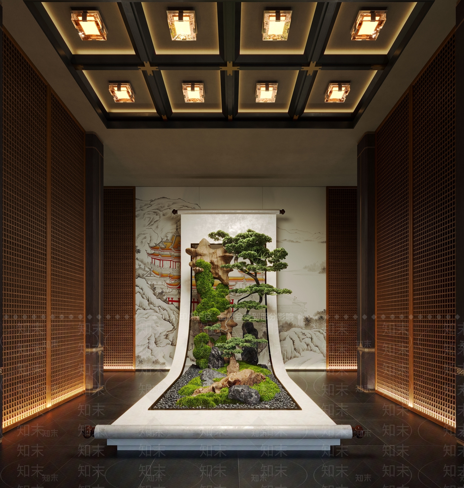 新中式室内景观SU模型下载【ID:1189217130】