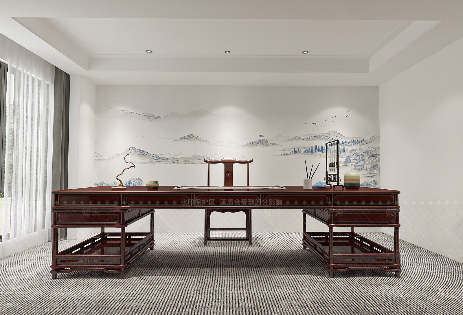 中式办公桌3D模型下载【ID:1189238506】