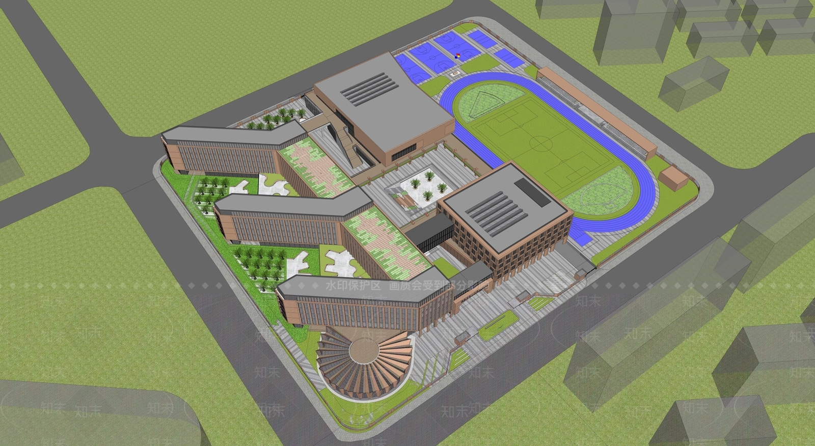 现代学校建筑SU模型下载【ID:1189242381】