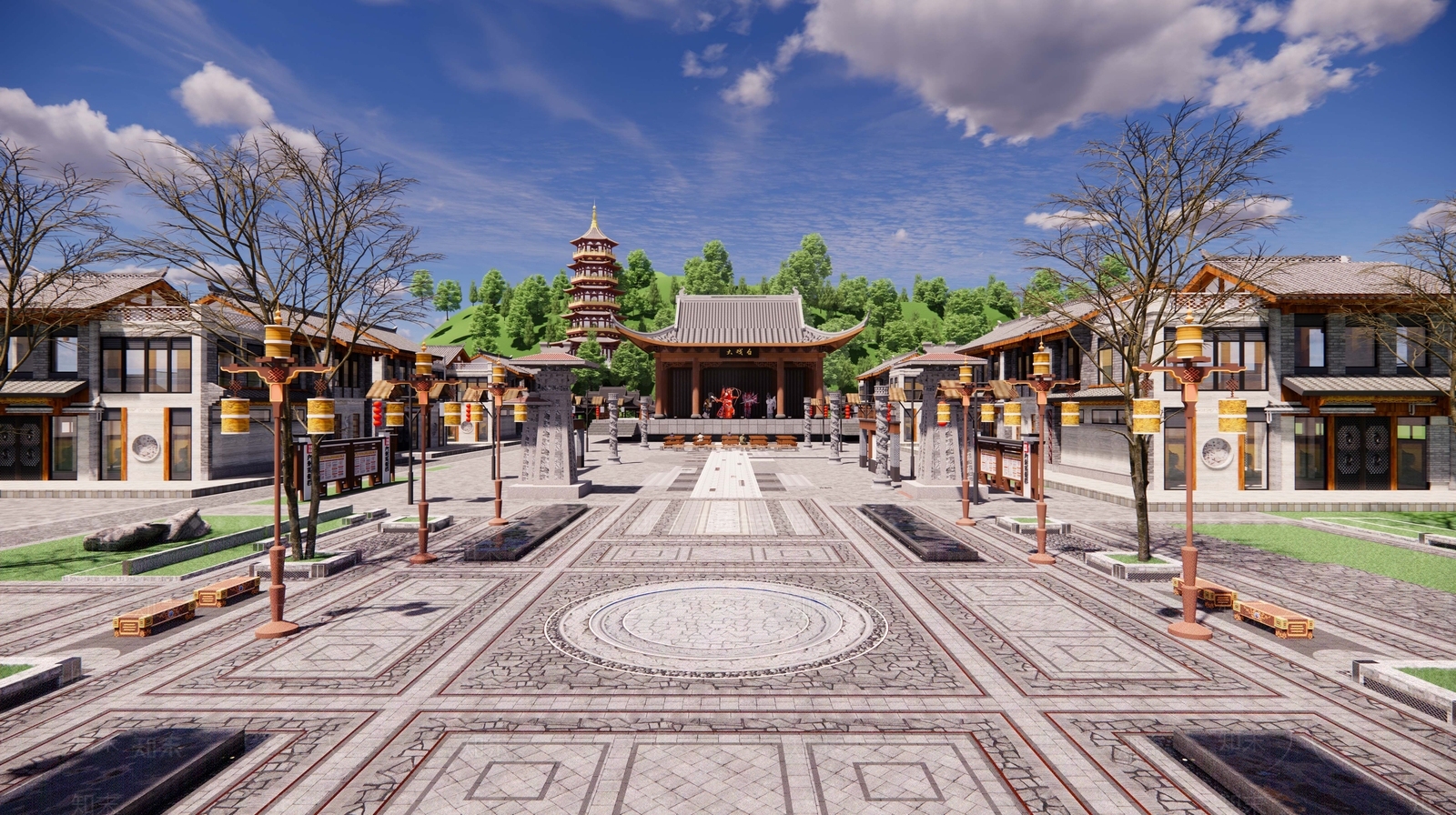 中式新中式商业街SU模型下载【ID:1189243942】