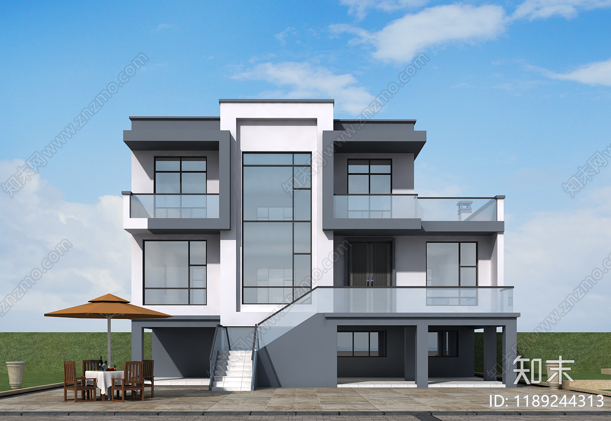 现代简约别墅建筑施工图下载【ID:1189244313】