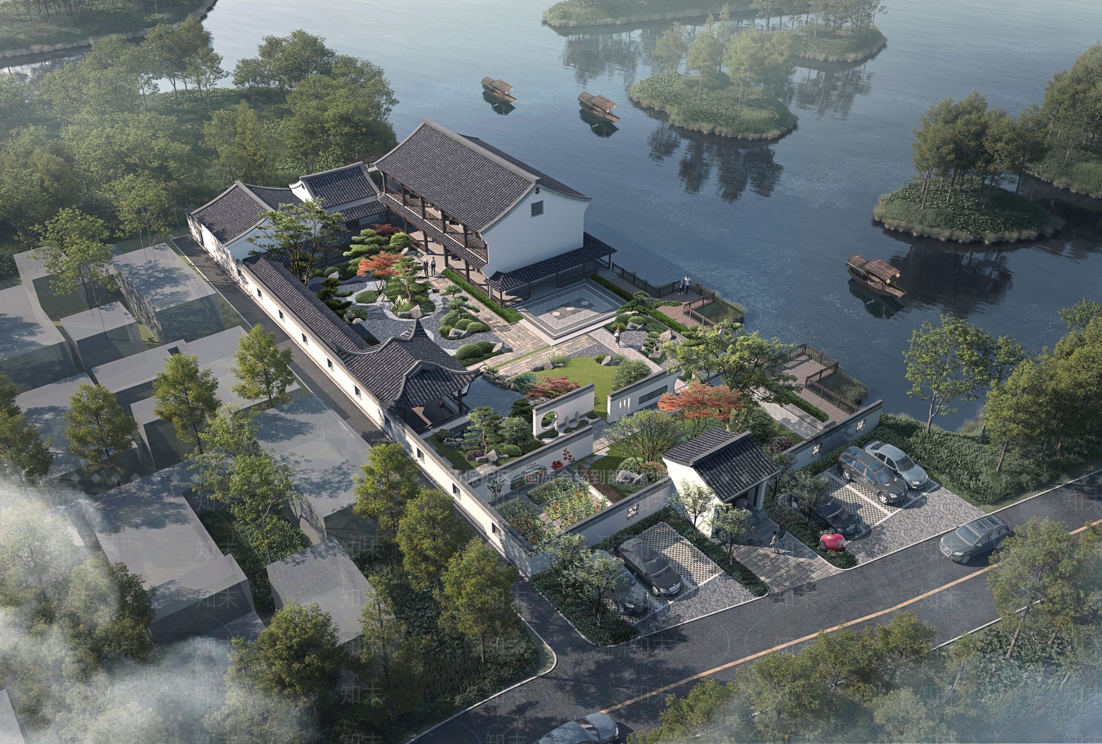 新中式中式民宿建筑SU模型下载【ID:1189246362】
