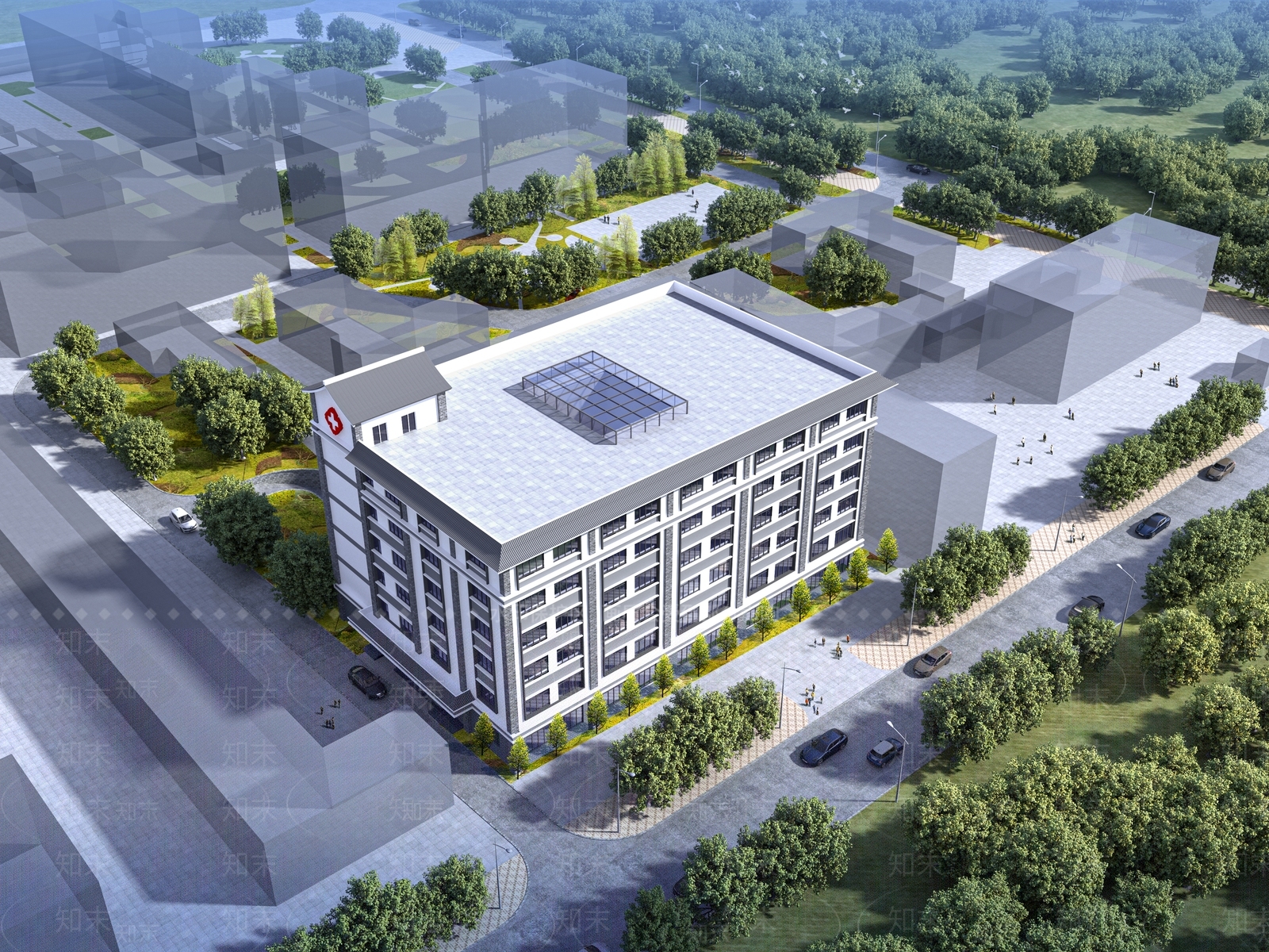 新中式现代医院建筑SU模型下载【ID:1189250978】