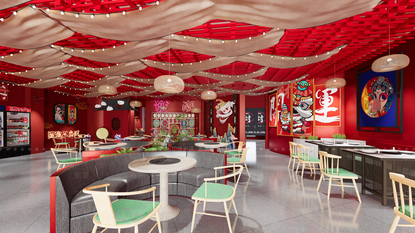 新中式现代火锅店SU模型下载【ID:1189258183】