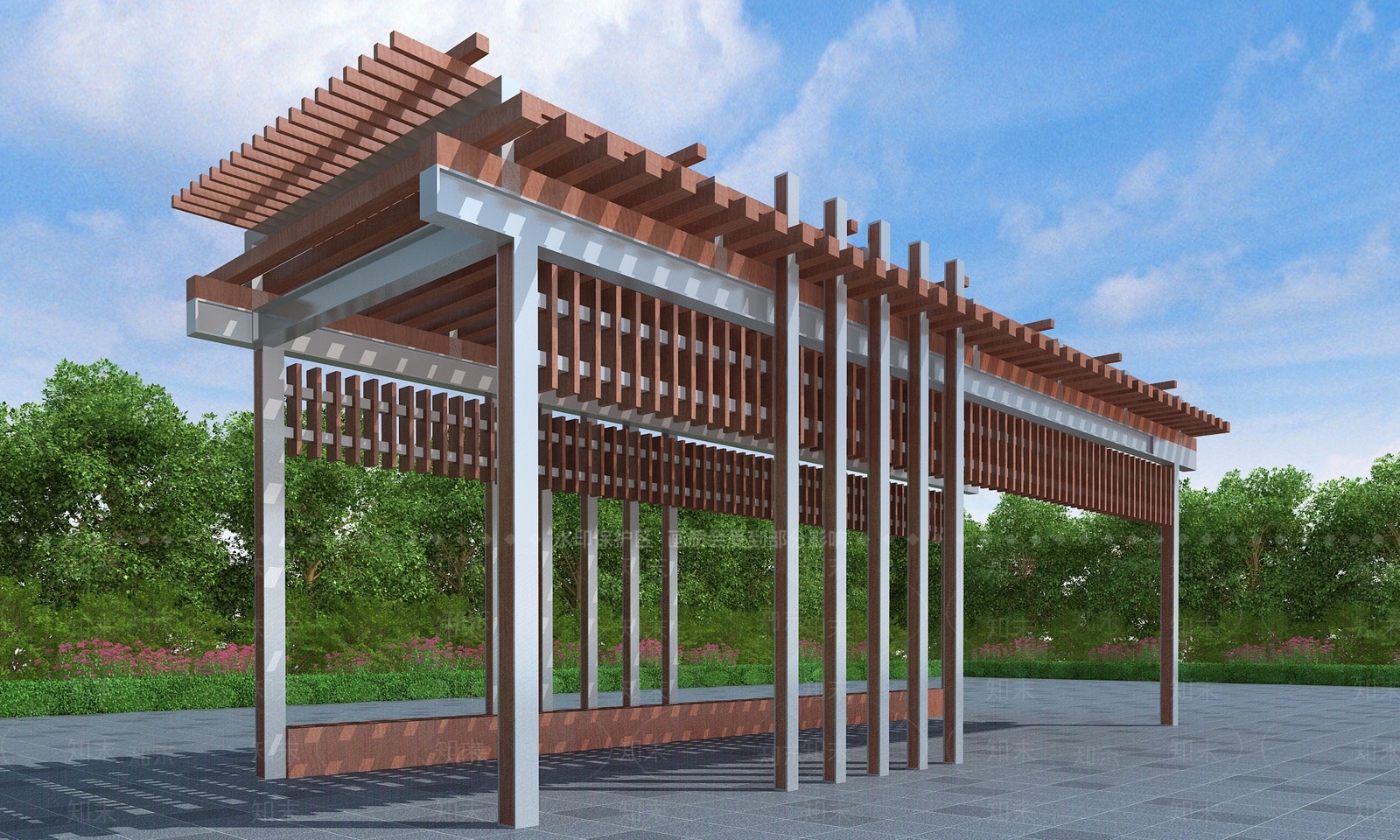 现代新中式廊架3D模型下载【ID:1189258983】