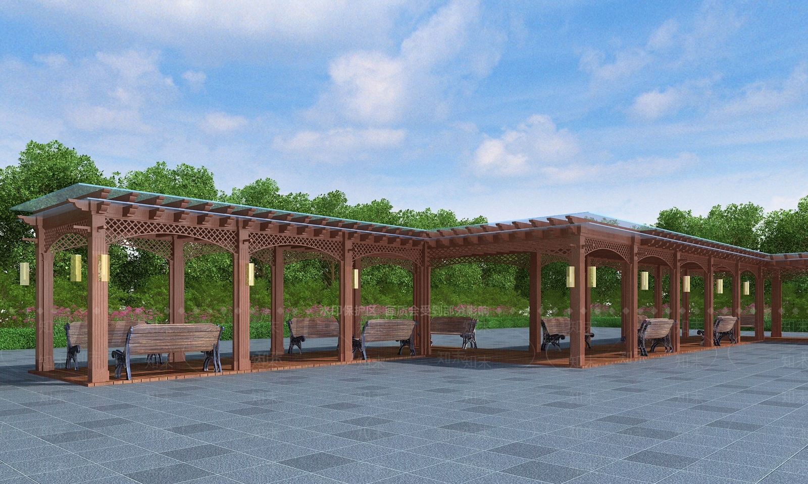 现代新中式廊架3D模型下载【ID:1189260404】