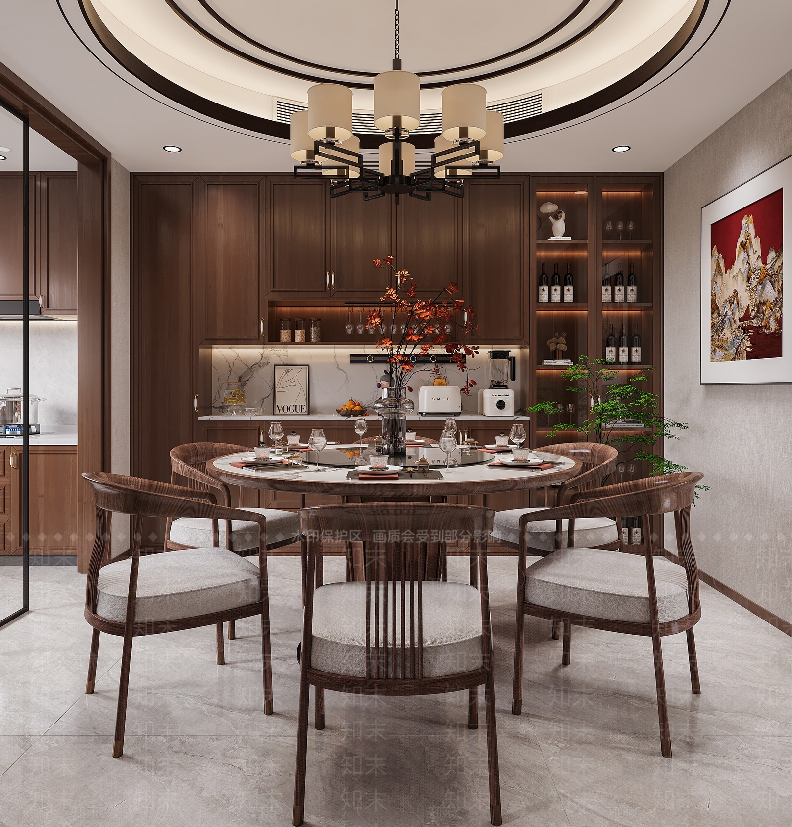 新中式家居餐厅3D模型下载【ID:1215067264】