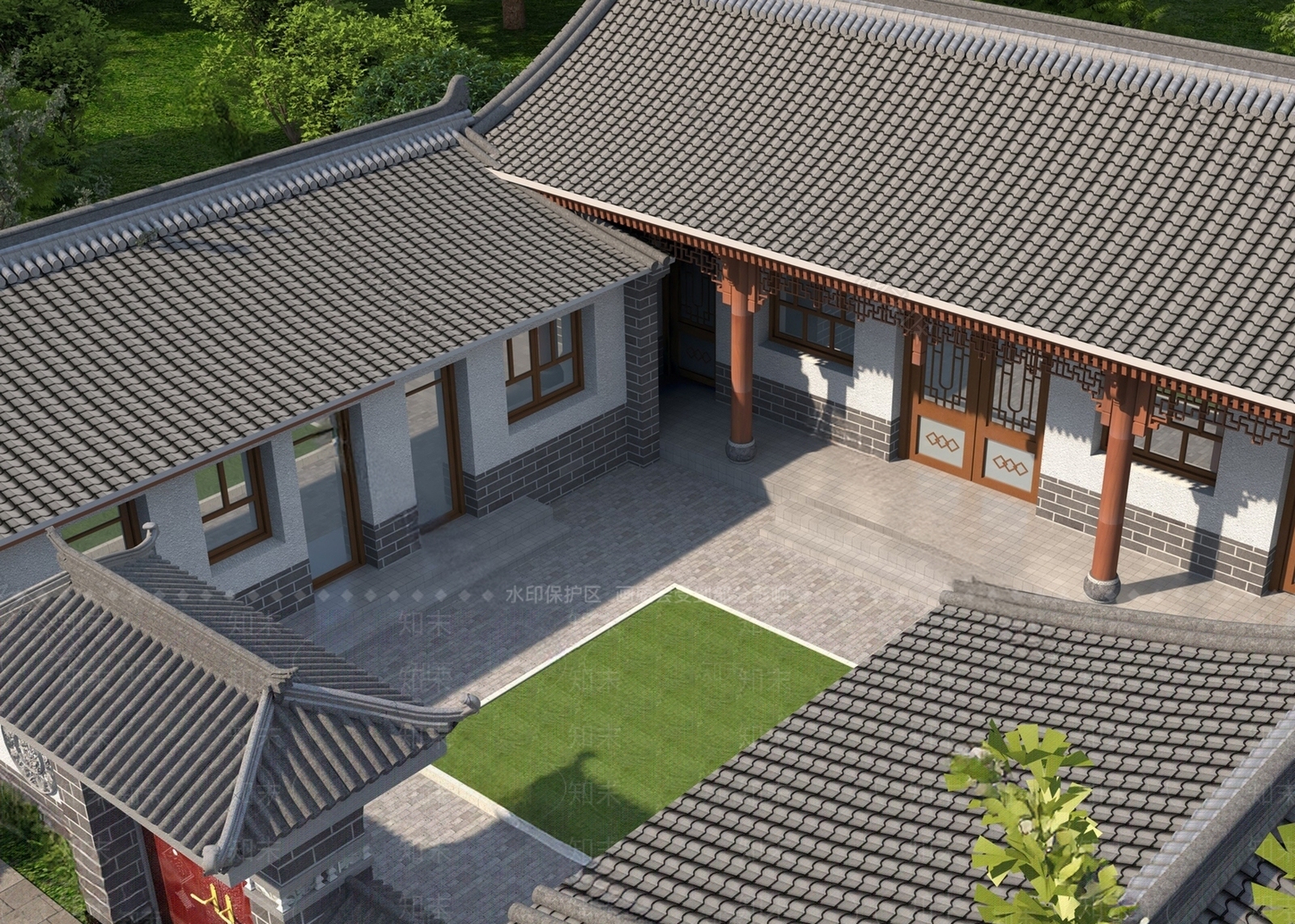 新中式四合院SU模型下载【ID:1189264807】