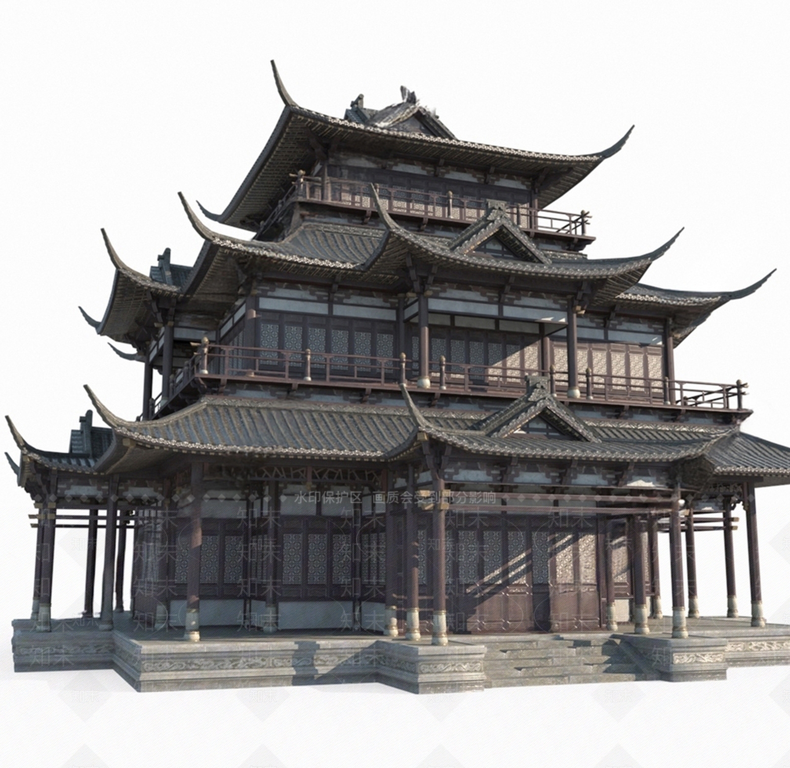 现代古建筑SU模型下载【ID:1189264963】