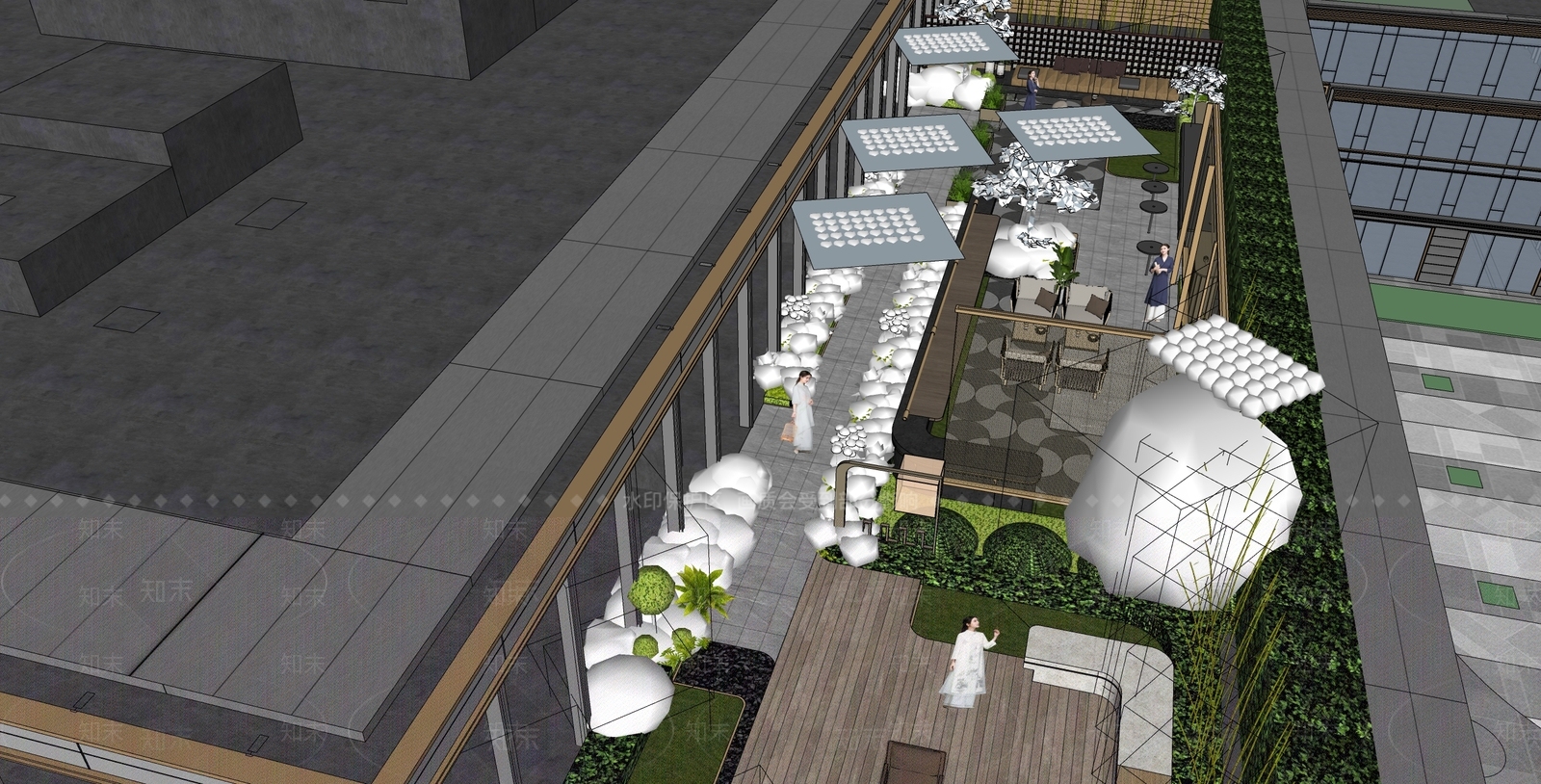新中式现代屋顶花园SU模型下载【ID:1189269700】