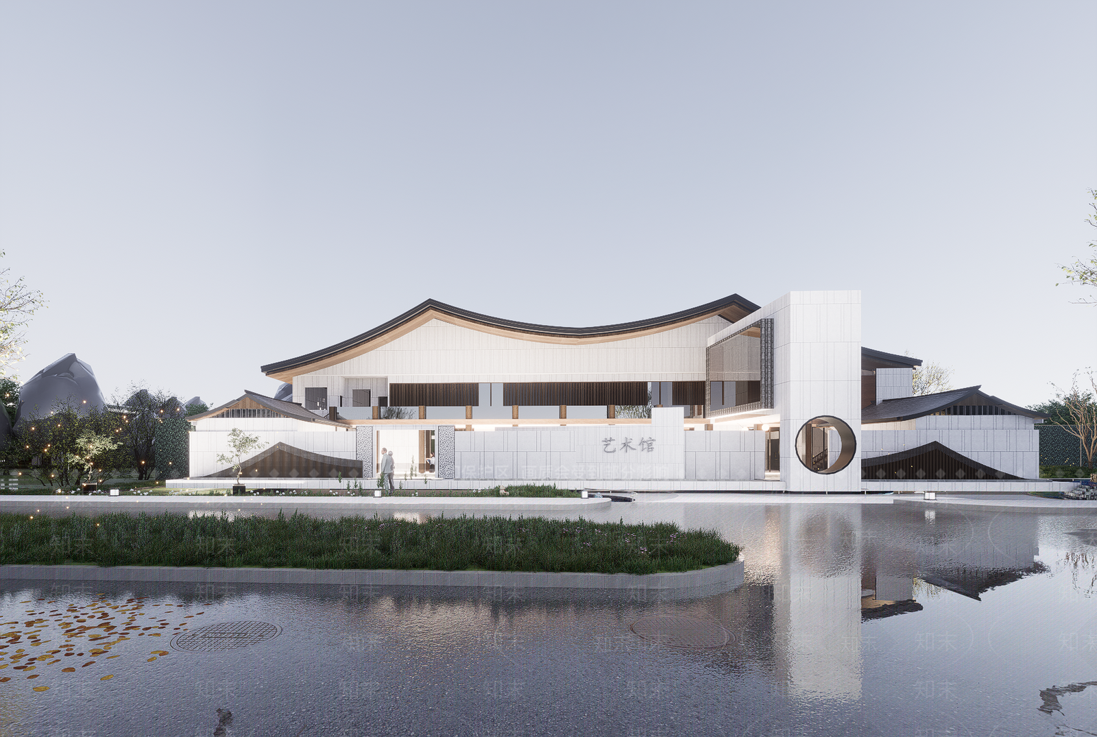 新中式中式展览馆建筑SU模型下载【ID:1189272850】