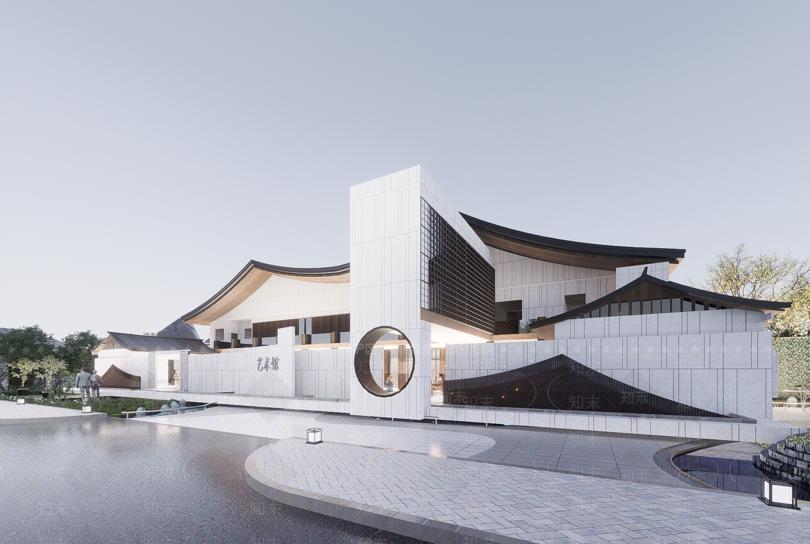 新中式中式展览馆建筑SU模型下载【ID:1189272850】