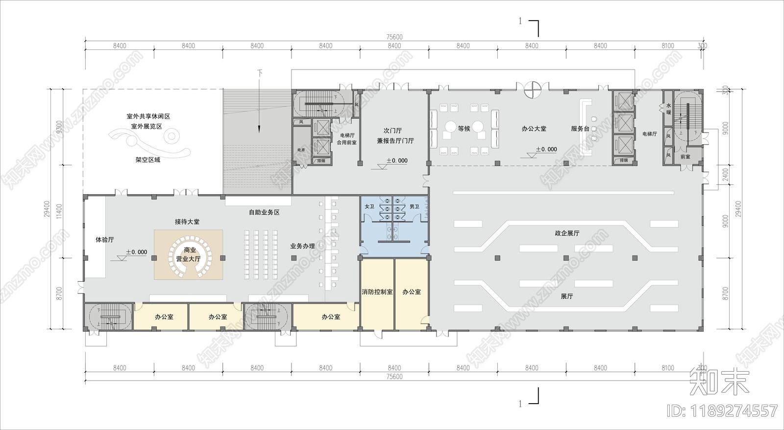 现代办公楼建筑cad施工图下载【ID:1189274557】