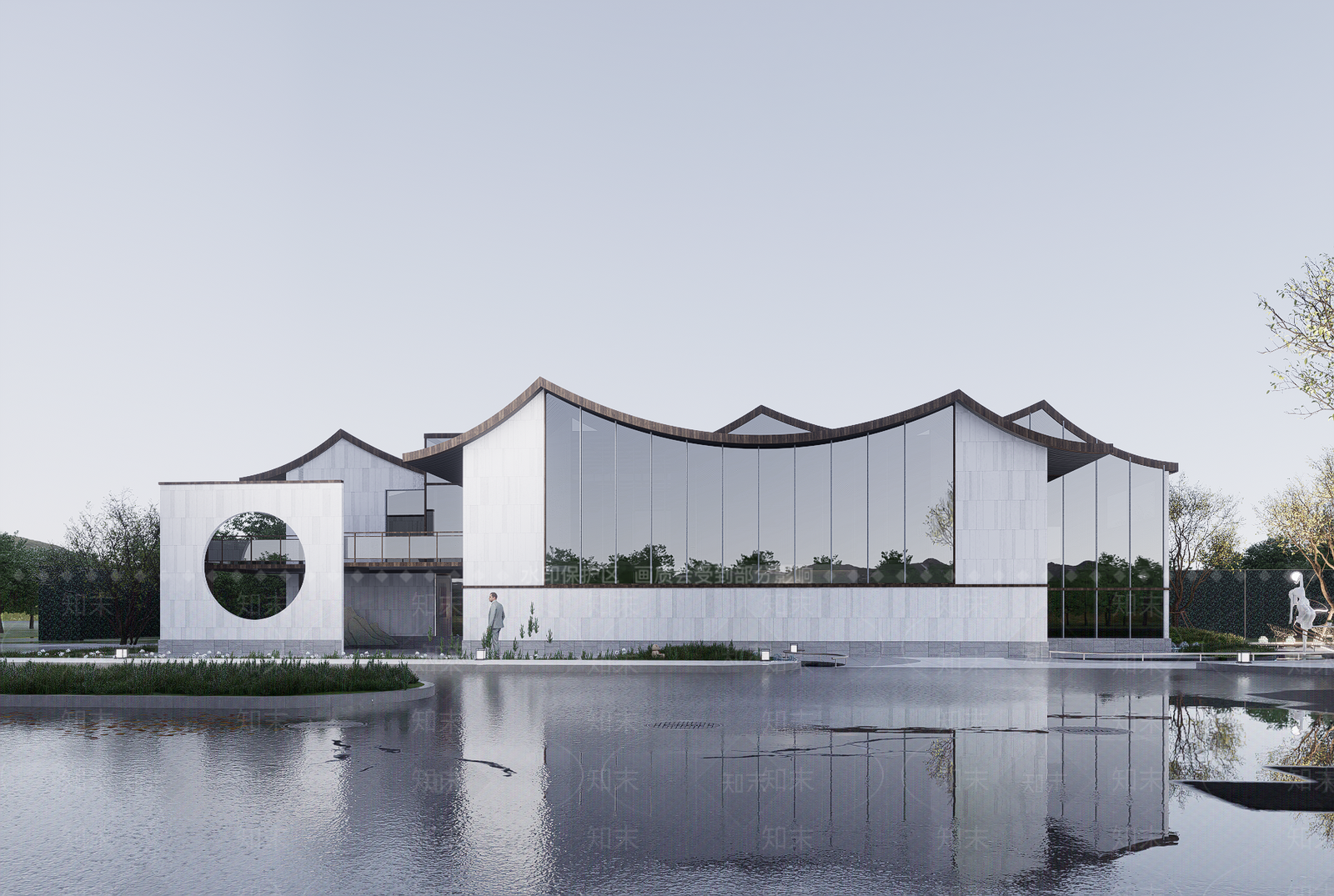 新中式中式展览馆建筑SU模型下载【ID:1189275629】
