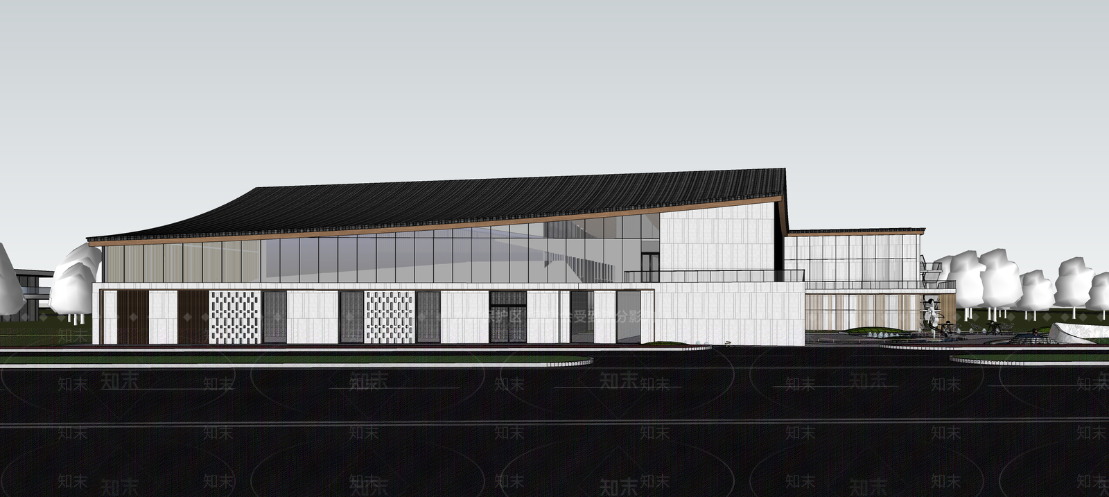 新中式中式办公楼SU模型下载【ID:1189276094】