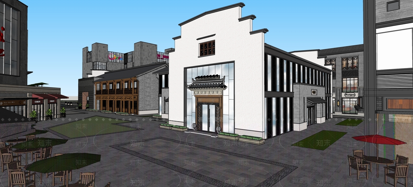 中式商业街SU模型下载【ID:1189290242】