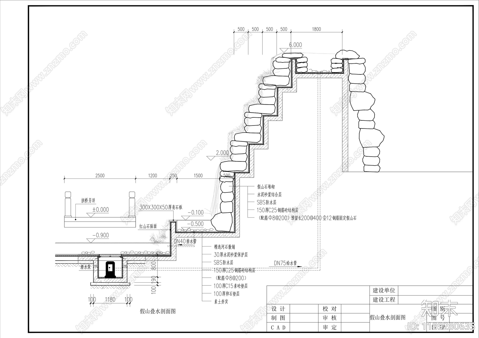 中式假山水景图库cad施工图下载【ID:1189280635】