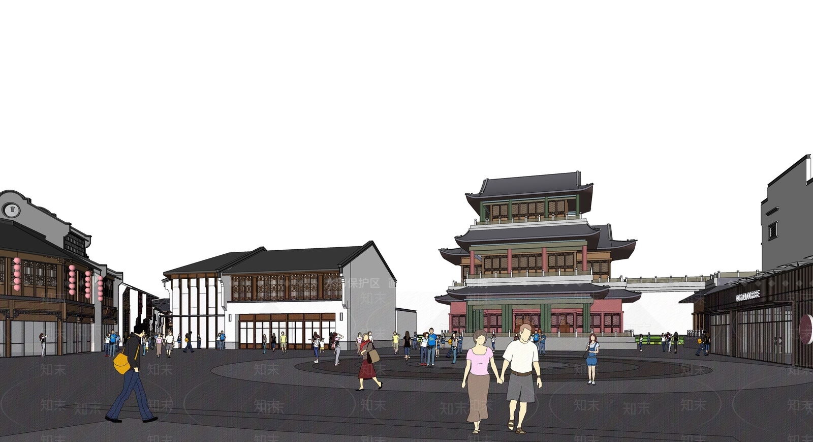 中式商业街SU模型下载【ID:1189281848】