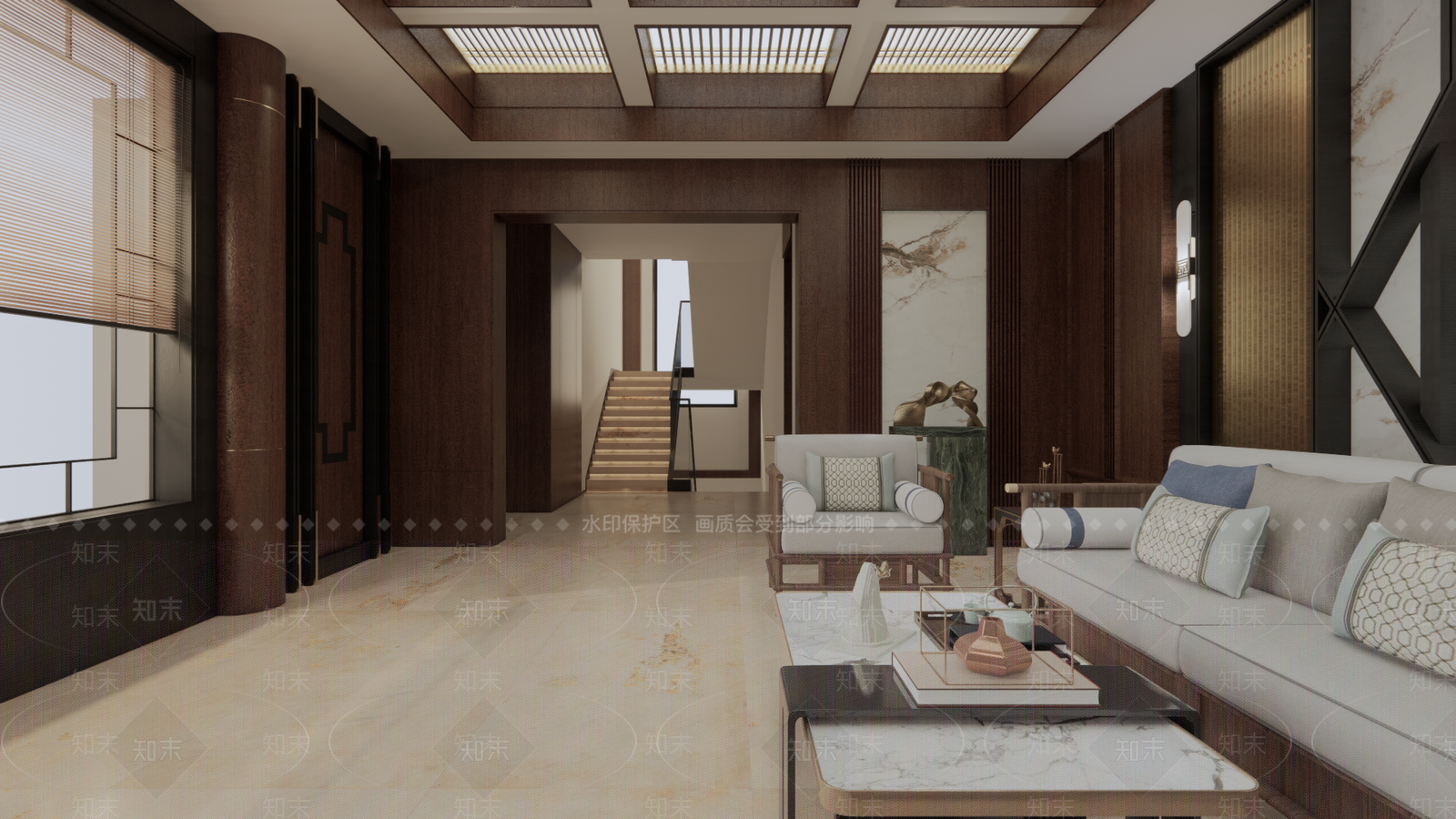 新中式中式别墅客厅SU模型下载【ID:1189290459】