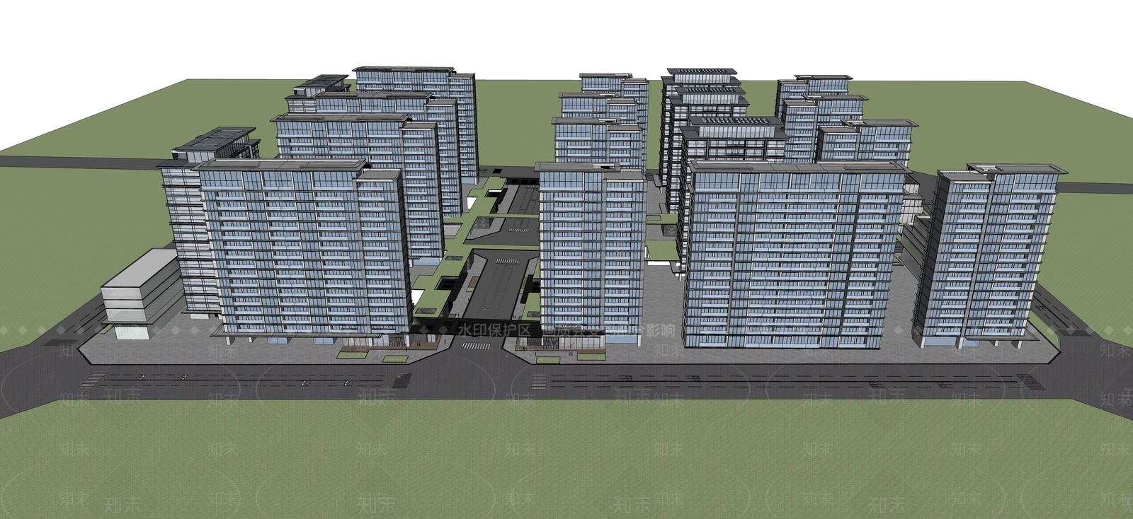 现代小区建筑SU模型下载【ID:1189286384】