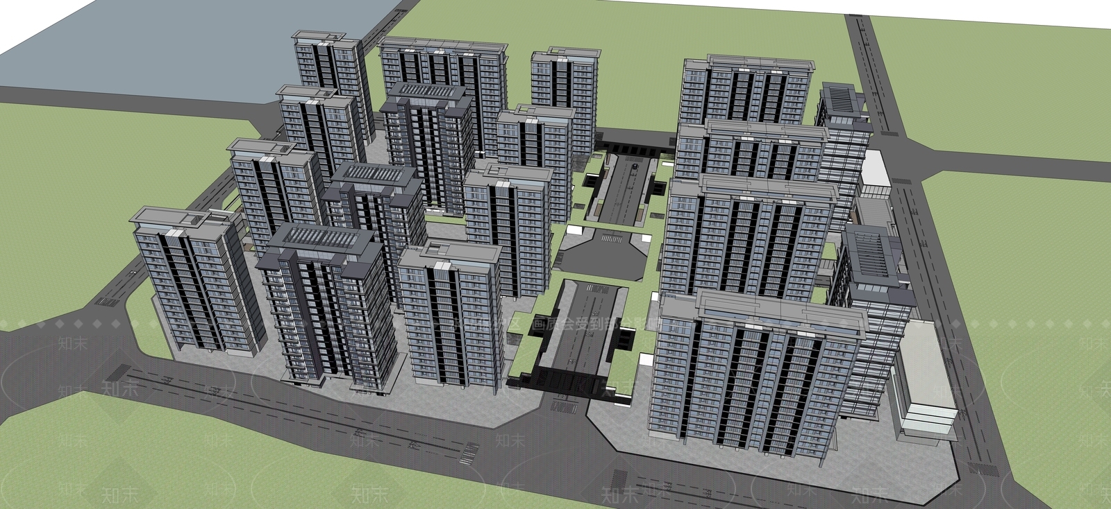 现代小区建筑SU模型下载【ID:1189286384】