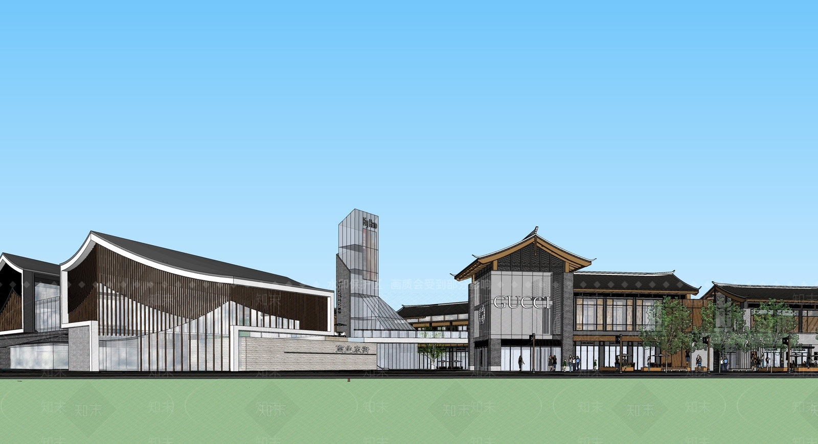 中式商业街SU模型下载【ID:1189287315】