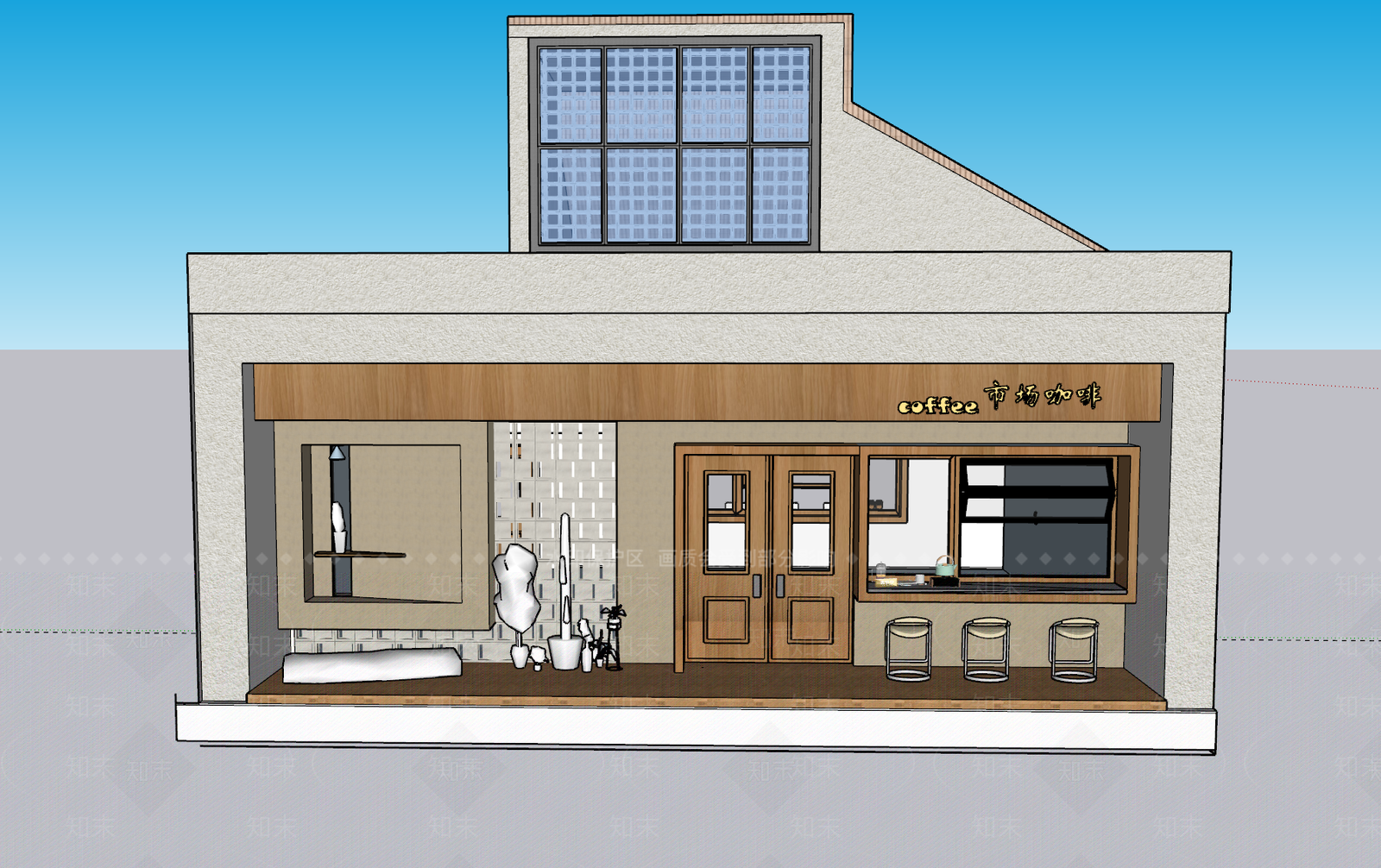 原木现代餐饮建筑SU模型下载【ID:1189287149】