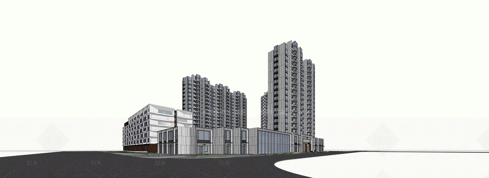 现代小区建筑SU模型下载【ID:1189288029】