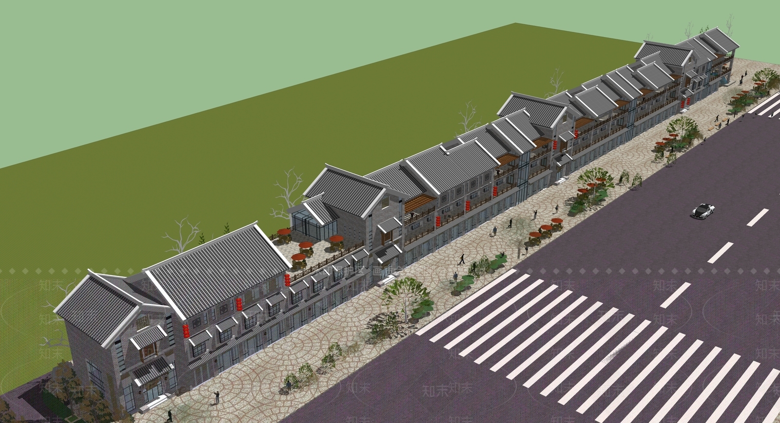 新中式商业街SU模型下载【ID:1189288248】