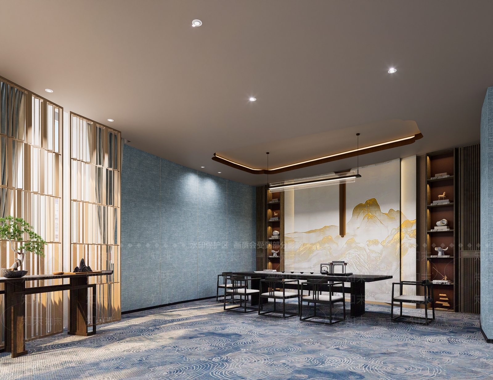 现代新中式中餐厅SU模型下载【ID:1189293419】