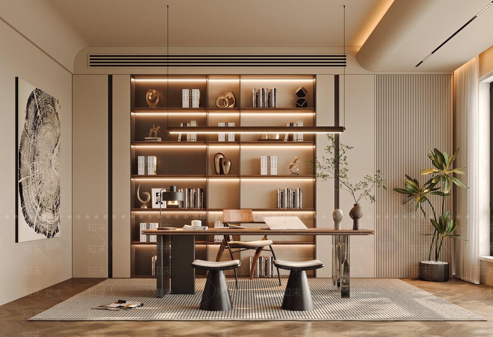 现代简约书房3D模型下载【ID:1189292360】
