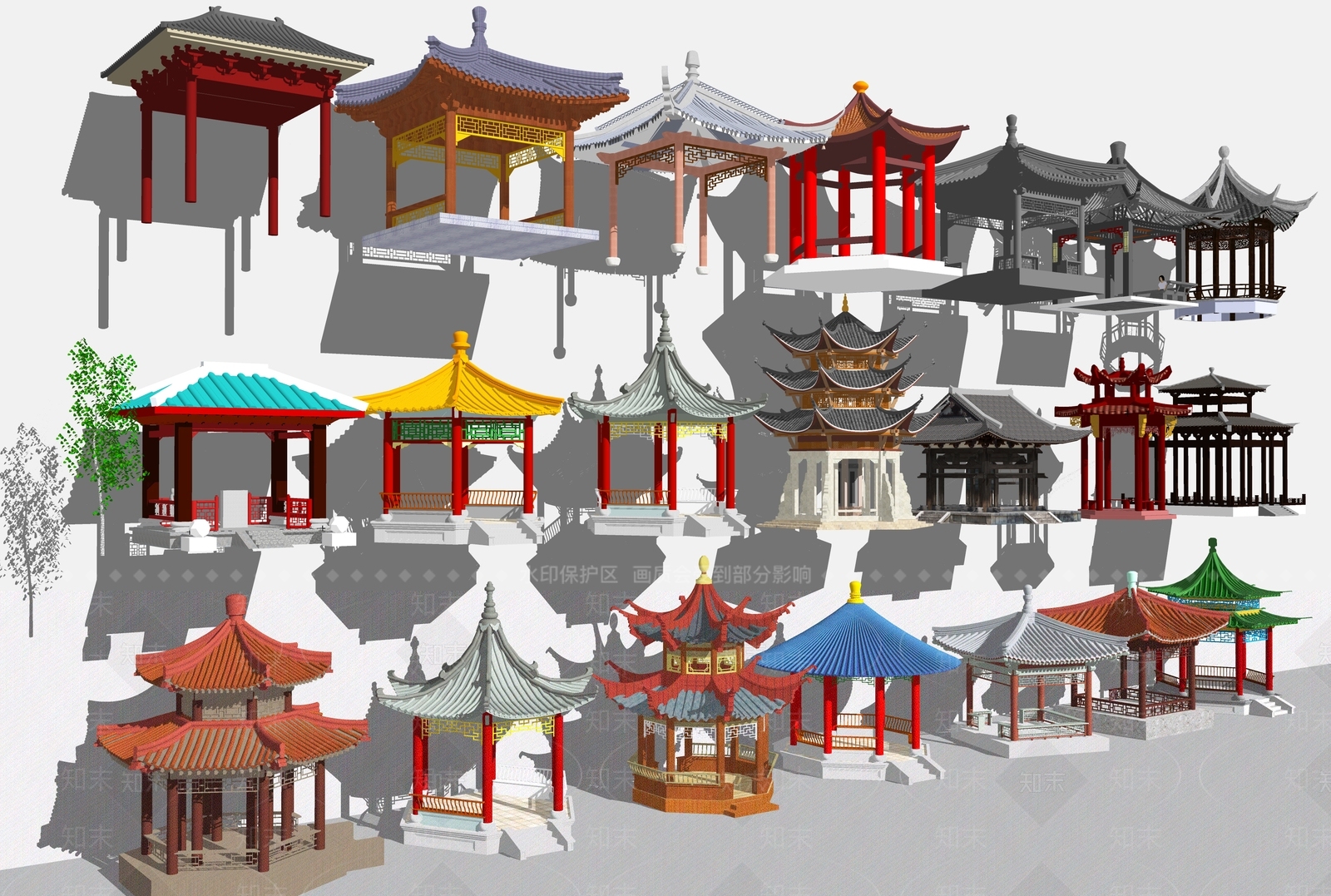 新中式中式亭子SU模型下载【ID:1189299706】
