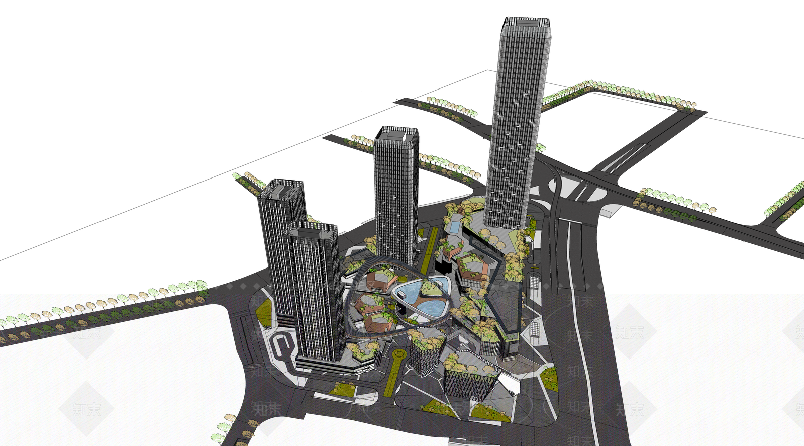 现代商场建筑SU模型下载【ID:1189300087】