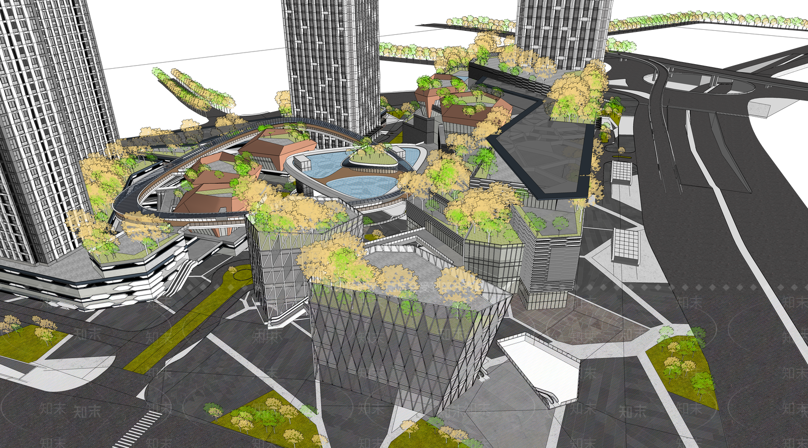 现代商场建筑SU模型下载【ID:1189300087】