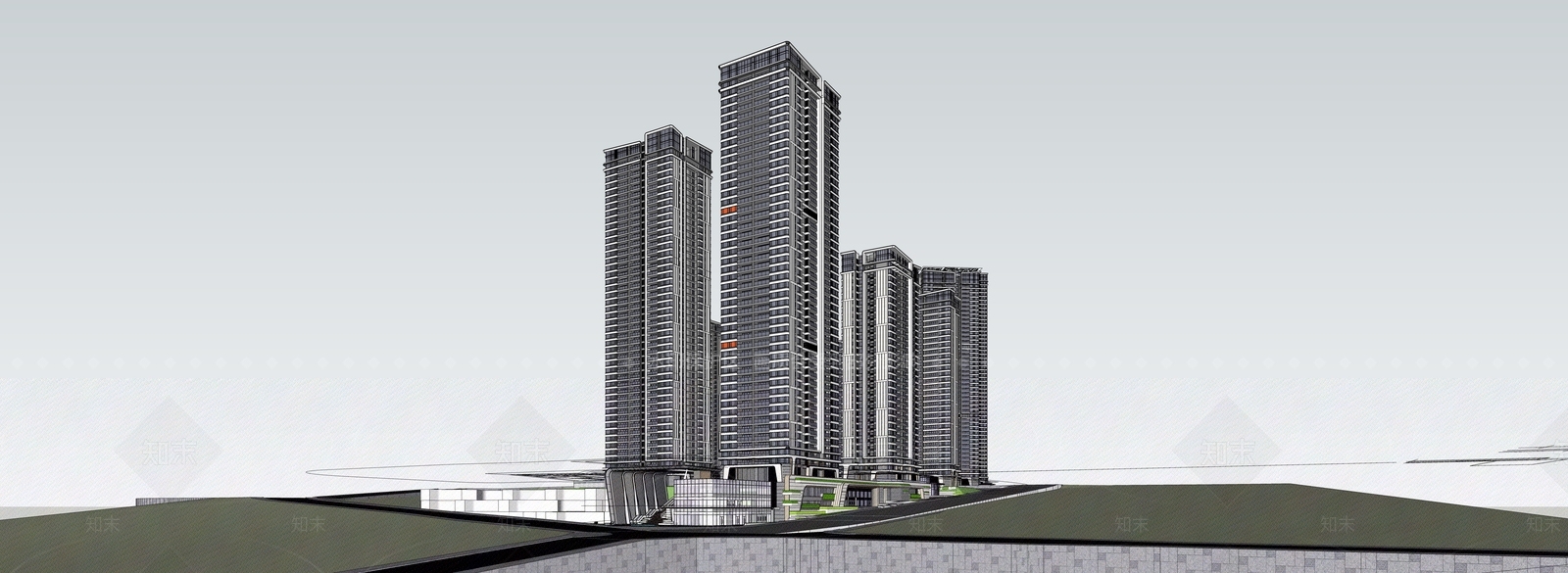 现代小区建筑SU模型下载【ID:1189302428】