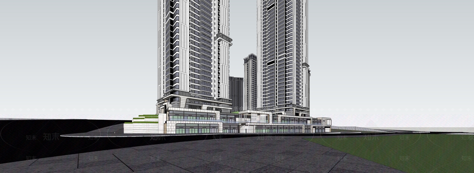 现代小区建筑SU模型下载【ID:1189302428】