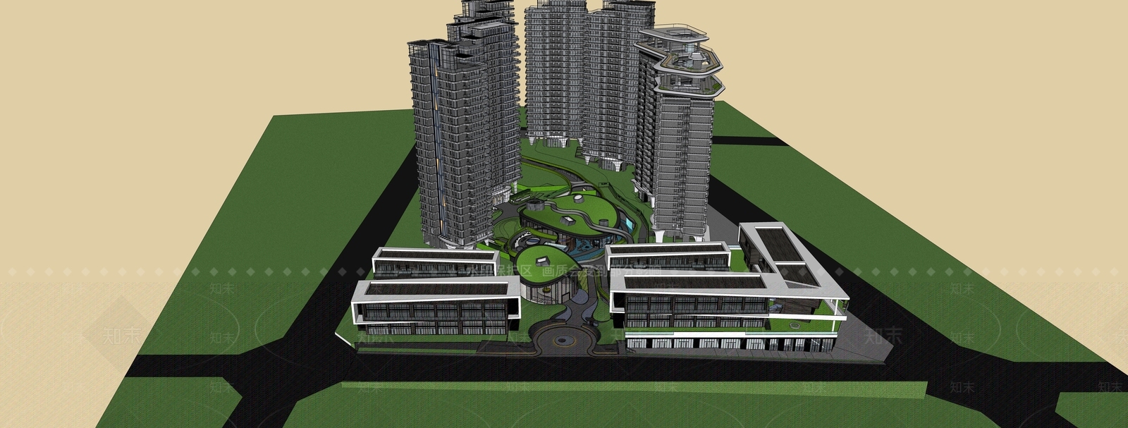 现代小区建筑SU模型下载【ID:1189303628】