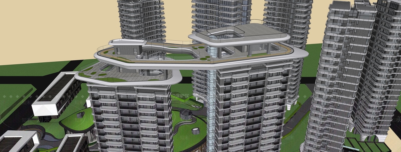 现代小区建筑SU模型下载【ID:1189303628】