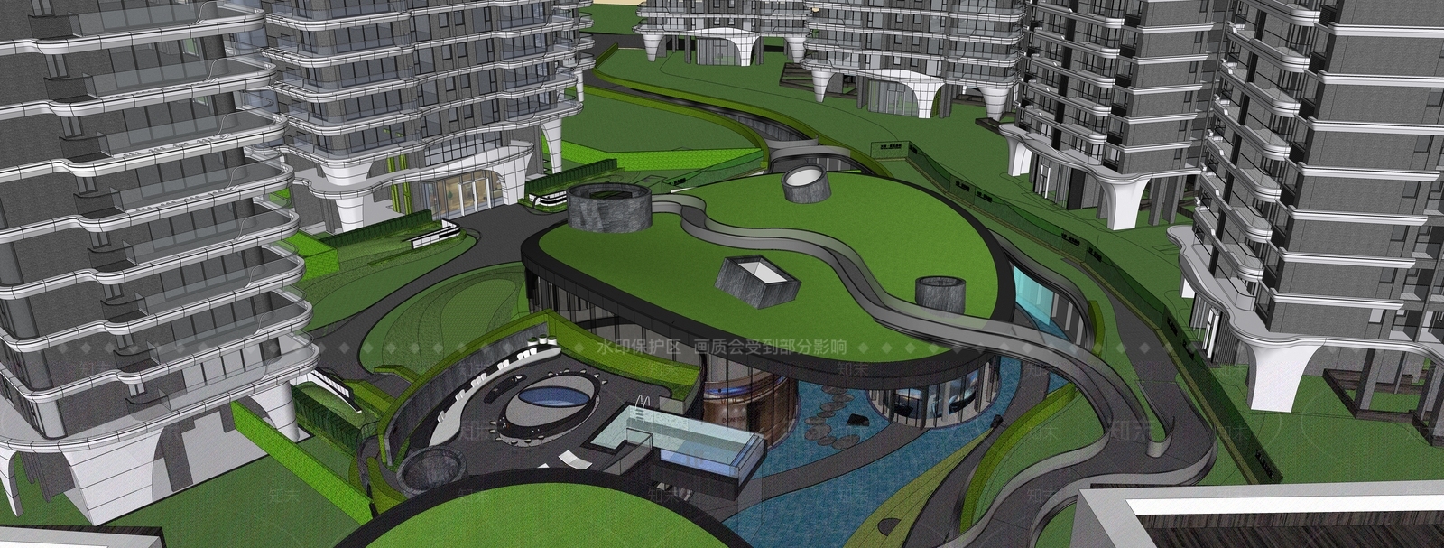 现代小区建筑SU模型下载【ID:1189303628】
