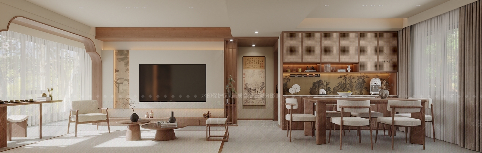 新中式客餐厅3D模型下载【ID:1215068366】