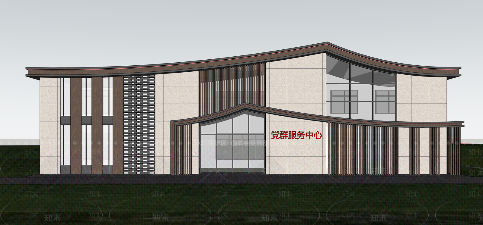 中式新中式办公楼SU模型下载【ID:1189310180】
