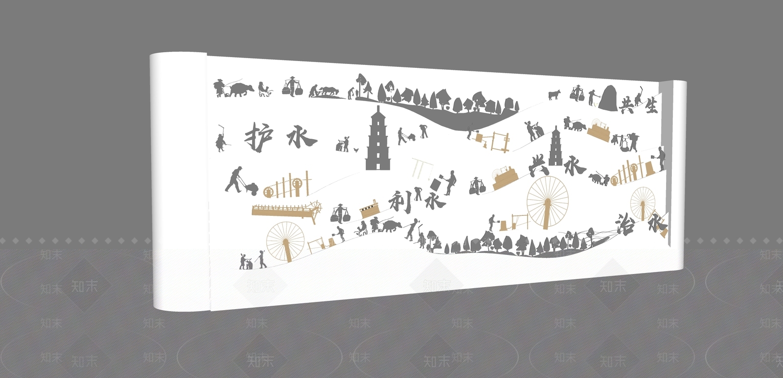 现代文化墙SU模型下载【ID:1189310065】