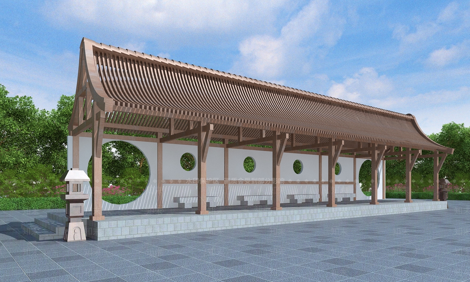 现代新中式廊架3D模型下载【ID:1189311148】