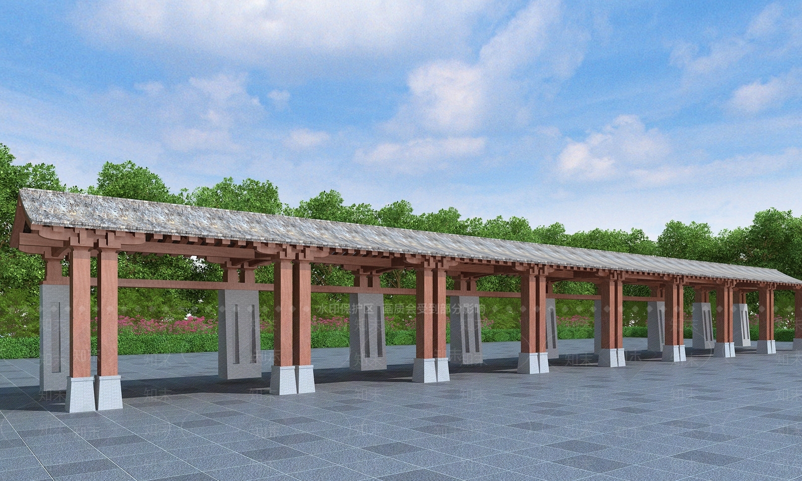 现代新中式廊架3D模型下载【ID:1189312399】