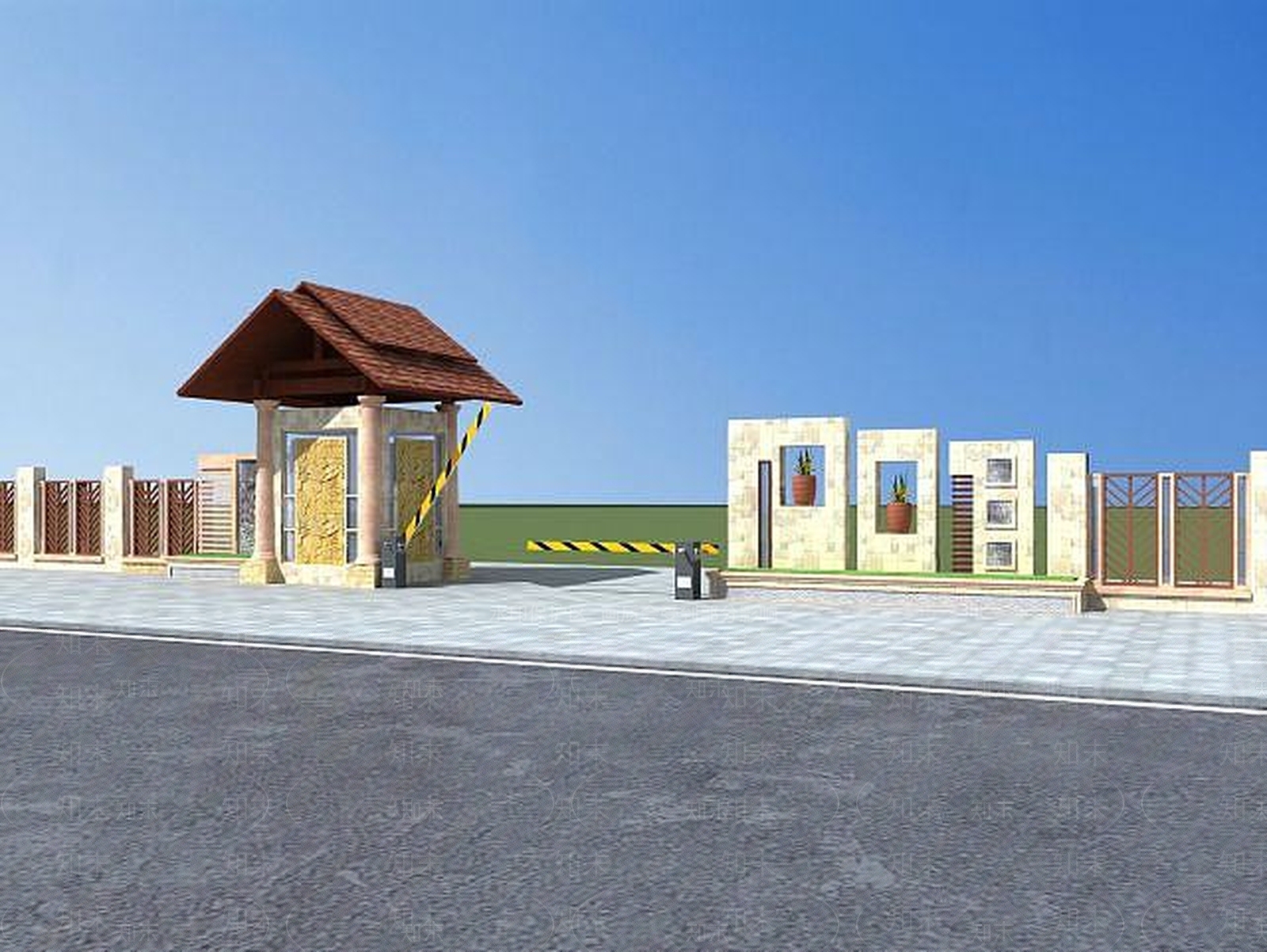 现代小区入口3D模型下载【ID:1189315254】
