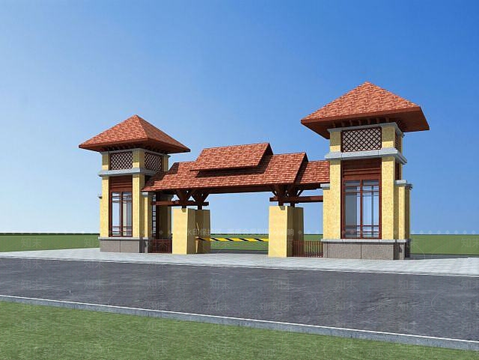 现代小区入口3D模型下载【ID:1189315217】