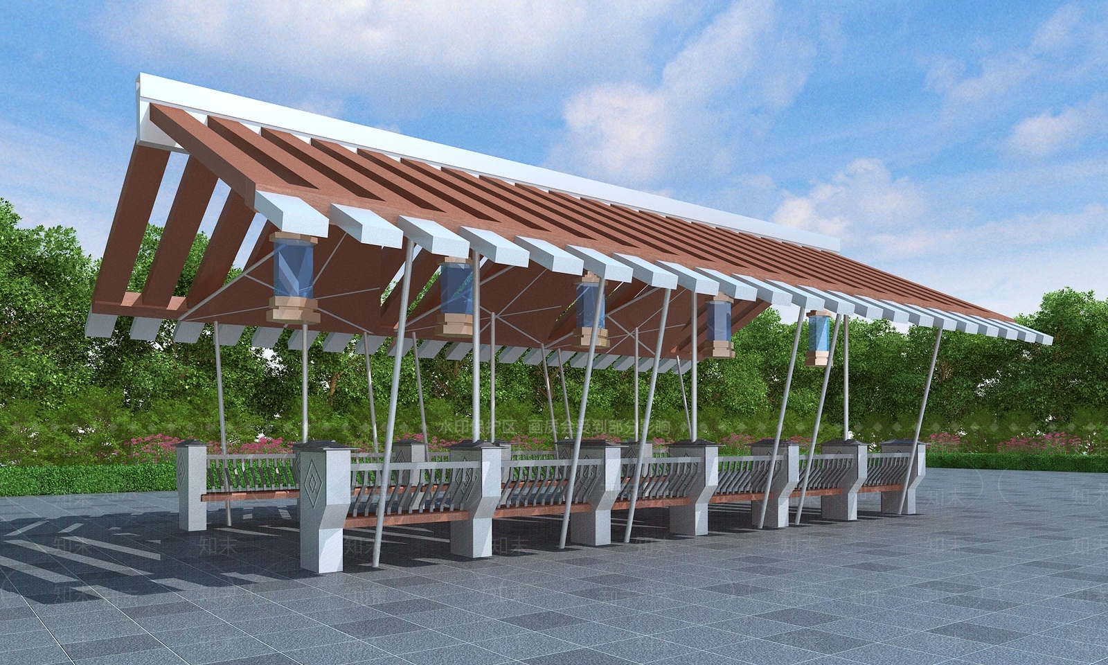 现代新中式廊架3D模型下载【ID:1189317024】