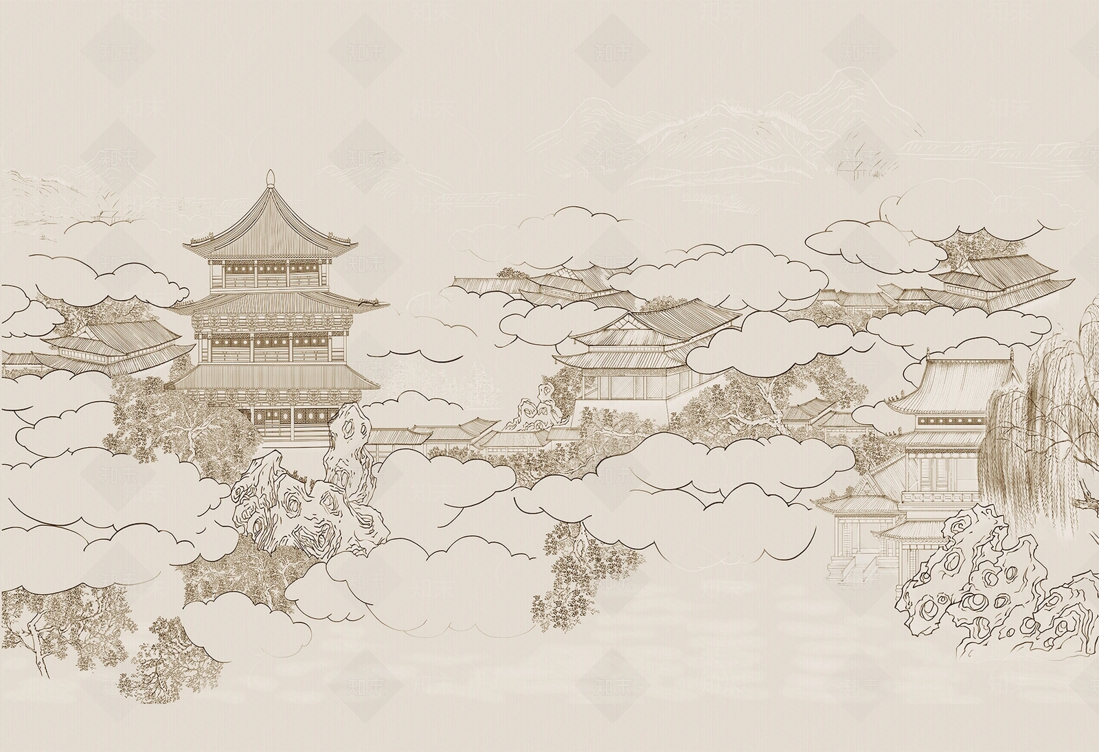 新中式中式壁画贴图下载【ID:1189322205】