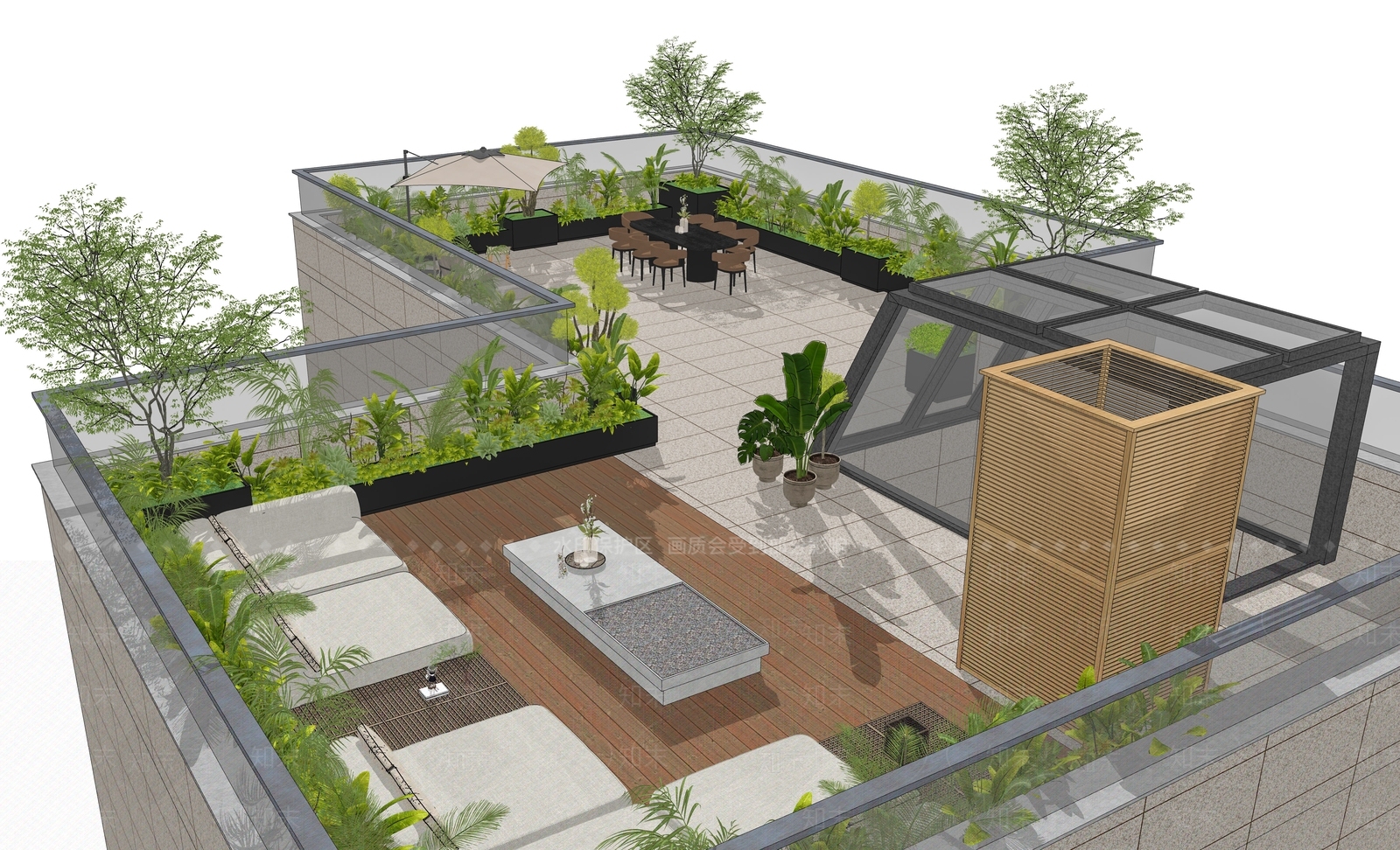现代屋顶花园SU模型下载【ID:1189323458】