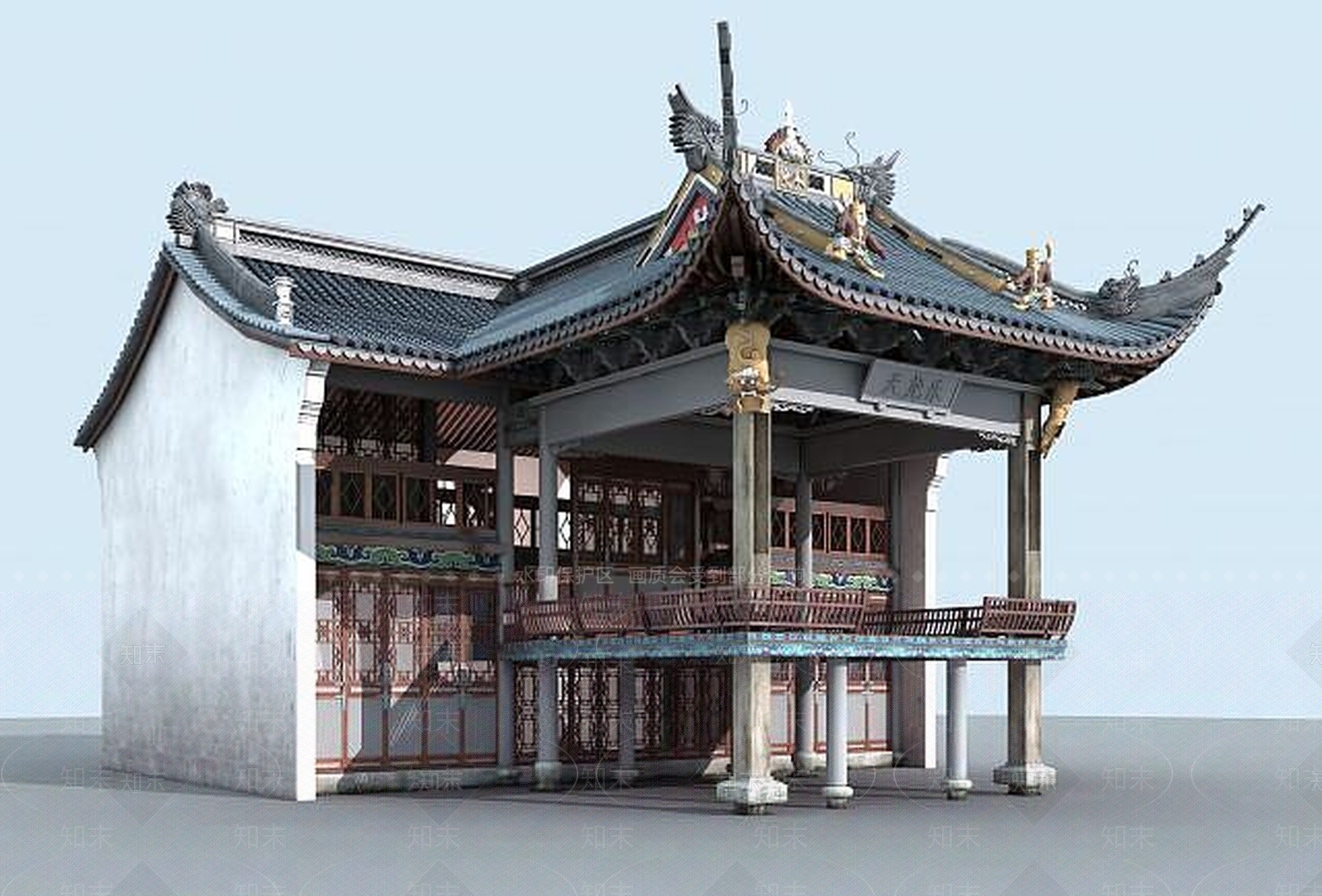 现代古建戏台建筑3D模型下载【ID:1189324653】
